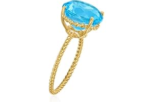 Bellitia Jewelry Bague de Fiançailles Alliance Promesse Argent 925/1000 Plaqué Or 18K avec Péridot Vert/Amethyste Violet/Tourmaline Rose/Topaze Bleue Simulé, Bague Solitaire pour Femme Fille