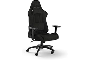 ‎CORSAIR Corsair TC100 Relaxed-Gaming-Stuhl – Stoff – Vom Rennsport inspiriertes Design – Lendenkissen – Abnehmbares Nackenkissen aus Memory-Schaumstoff – Verstellbare Armlehnen – Schwarz