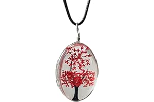 ZEN&TAO Oval Transparent Dried Flowers Pendant Women Necklace with Black Cord Chain Gift for All Occassions