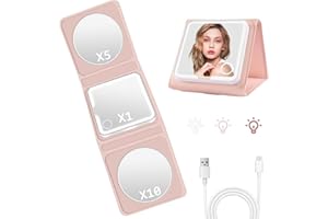 Amlope - Espejo de aumento, LED, bolsillo luminoso, 5 x 10 x mujer recargable, espejo compacto para viajes, maquillaje, bolso con luz, 8 x 8 cm, color rosa