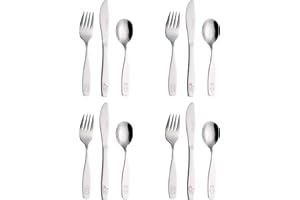 Exzact Cubertería Infantil 12 Pieza para niños de Acero Inoxidable - 4 x Cena Cuchillo, 4 x Cena Tenedor, 4 x Cena cuchar