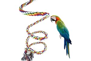 Fablcrew 150CM Perchoir à Oiseaux en Spirale Coton Corde à Mâcher Bar Perroquet Escalade Debout Jouets avec Cloche