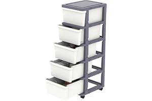 Cetomo Clearview Plastique 5 tiroirs de rangement, chariot avec 4 roulettes pour maison, placard, chambre, salle de bain, bureau, buanderie, cuisine et dortoir scolaire, gris, lot de 1