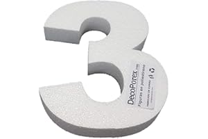 DecoPorex – Número 3 de 20 cm alto, 3cm de grueso en poliestireno expandido para decoracion de eventos, celebracion, aniversario y cumpleaños