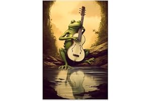 COTAIL Unframed Canvas Wall Art for Bedroom Office Wall Decor 24 x 16 Inch A Frog Playing Guitar Wall Decorations for Living Room Painting Pictures Artworks for Modern