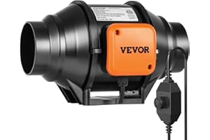 VEVOR Ventilador Silencioso de Conducto en Línea, 304 x 235 x 190 mm 129,7 CFM con Controlador de Velocidad Variable, con Motor de CA para Refuerzo de Enfriamiento, Tiendas de Cultivo, Hidroponía