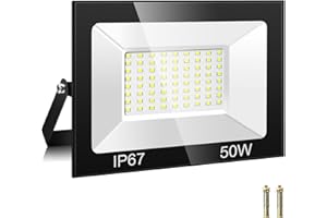 PPSSOHU Faretto LED da Esterno 50W, 72 Perle Faro LED da Esterno 5000LM 7000K Super Luminoso Bianco Freddo Luce di Sicurezza , IP67 Impermeabile Faretti LED per Giardino, Cortile, Terrazza, Patio, Garage