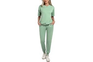 Irevial Décontracté Femme Ensembles Survetement de détente Yoga Sportswear Ensemble de pyjama et col rond Tenue de 2 pièces casual Survêtement Jogging pour le fitness