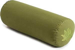 Yoga Studio Lotus Yoga Bolster Cushion | Organic Buckwheat Hulls Filling | (GOTS Certified) | Removable Washable Organic Cotton Outer Cover | Great for Yoga, Meditation