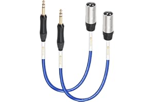 Devinal [20 AWG Silver-Plated OFC 1/4 inch to XLR Cable Hi-Fi Grade Balanced 6.35mm Quarter-inch TRS to XLR Male Interconnect Cord for Speakers, Mixer, 1ft 2pack