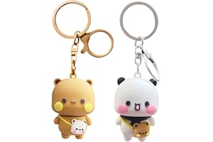 Z-ONEMART Lot de 2 porte-clés mignons BuBu Dudu Kawaii avec statue de dessin animé ours panda pour femme fille voiture sac à dos clés cadeaux