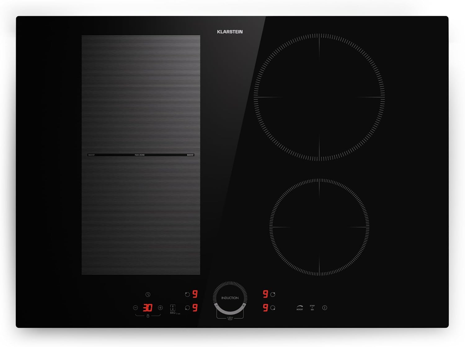 Klarstein induction hob, glass ceramic 7000W induction hob with 4 plates, built-in induction plate with touch display and timer with overheating protection