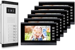 VBVARV Apartment Video Intercom System, Wired 7 Inches Monitor Video Door Phone Kit, 6 Household Apartment Video Doorbell, Support Monitoring, Unlock, Dual Way Door Intercom, 1 PCS Camera 6 PCS Screen