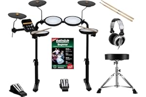 XDrum DD-250 E-Drum Set mit Mesh Heads - Elektronisches Schlagzeug mit 4 Drum Pads, 3 Becken Pads, Kick & Snare Fußcontroller, Rack & Sticks - Set inkl. Hocker, Kopfhörer, Schule und Sticks