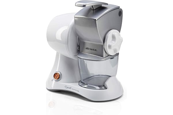 Ariete 448 Gratì Professional - Râpe électrique avec rouleau professionnel, Récipient amovible avec bouchon fraîcheur, 130W, Blanc / Argent