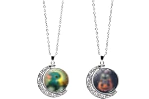 PIROIT Tomicy 2 Pièces Collier Croissant De Lune Accessoires De Pendentif Animation Rotation Double Face Collier Argent Plaqué Réglable Collier Bijoux pour Unisexe DIY Enfants Cadeau Collier