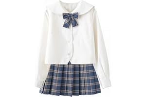 DRGE Femmes Costume d'uniforme JK pour Filles,Uniforme Scolaire Japonais Taille Haute Jupe Plissée Courte à Carreaux et Chemise avec Chaussettes de Chaussettes Mollet