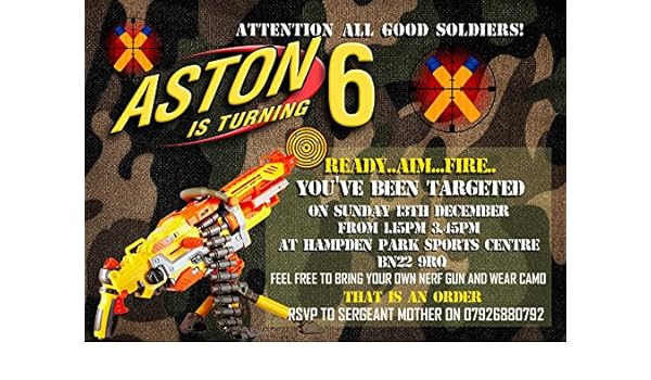 8 Personalizzato Nerf Pistola Nerf Wararmy Birthday Party