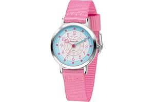 JACQUES FAREL Happy Learning KOP 04 Children's Analogue Quartz Watch with Textile Strap, pink, Strap.