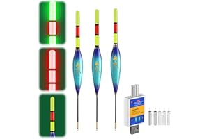 ‎ACAREY ACAREY LED Posen Angeln Set mit Bissanzeiger, Doppelfarbige Nachtfischboje, Leuchtposen Angel 4g/5g/6g/7g/8g/9g Tragkraft, Inkl. Batterien Ladegerät, Angelzubehör Für Fluss und See