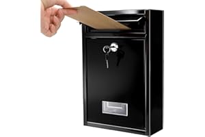 DEAYOU Wall Mount Mailboxes, 32×21.5×8.4 cm Black Outdoor Weatherproof Secure Post Box with Key Lock, Mailbox with Secure Locking Slot, Weatherproof Letter Box for House, Garden & Front Door