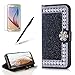 Produktbild Girlyard Bling Glitzer Lederhülle für Galaxy S7 Edge, Luxus 3D Perlen Kristall Diamant Design Schutzhülle Glänzend Flip Wallet Case Standfunktion Kartenfach Klapphülle mit Strass Magnetverschluß Hülle für Samsung Galaxy S7 Edge - Schwarz