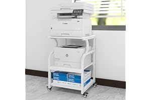 PUNCIA Tavolo stampante regolabile 3 ripiani 60x50 cm rotelle carrello portatile legno metallo supporto grande bianco studio