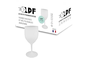 LPF LE PETIT FOURNISSEUR - Lot de 120 Verres à Vin réutilisables 25cl (30cl max) - Polypropylène plastique alimentaire rigide - Verre à pied à eau et vin - Compatible lave-vaisselle - Couleur Givrée