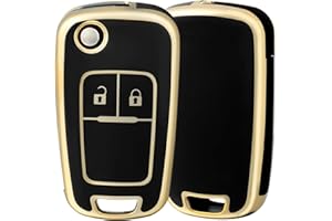 OFF WE GO Autoschlüssel Hülle für Chevrolet 2 Tasten Schlüsselhülle Cover für Opel Astra Meriva Mokka Zafira Chevrolet Aveo Matiz Cruze Captiva Spark Trax Auto Schlüssel TPU Schlüsselbox, Schwarz Gold