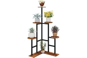IBUYKE 6 Tier Plant Stand Indoor, 108cm Tall Metal Wood Plant Shelf for Multiple Plants, Tiered Corner Flower Pot Stand for Living Room Patio Balcony Garden, Rustic Brown TMJ072H
