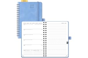 POPRUN Agenda De poche 2025 2026 A6 Semainier et Carnet de Notes D'Août 2025 à Déc 2026 Scolaire Petit Format 16 x 10,5 cm - Couverture Souple à Spirale, Papier 80g/m², Règle signet, Bleu Cyan