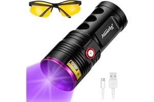 Alonefire H42UV 36W Professional 365nm UV Torch USB Rechargeable Ultraviolet Light Powerful Blacklight Flashlight Pet Urine Detector for Resin Curing with UV Protective Glasses, 4PCS Battery Included