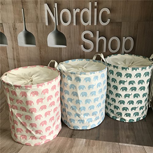 Fieans Leinen Wäschekorb Stoff Haushalt Organizer Korb Baumwoll Wäschekorb für ihre Schmutzwäsche 45 x 35cm-Blau Elefant - 6
