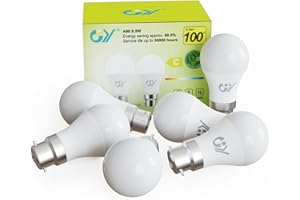 GY Bayonet Light Bulbs Cool White 6500K B22 LED Bulbs,9.5W 1521 Lumen Ultra Bright Energy Saving 100W Equivalent,Non-dimmable,6-Pack