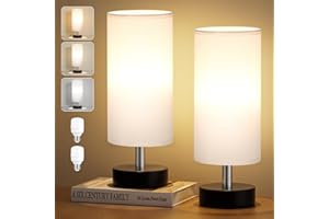 kakanuo Lampada da Comodino, Piccola Lampada da Tavolo con Paralume in Lino Bianco, Abat Jour da Comodino per Camera da Letto Dormitorio Soggiorno Ufficio(Lampadine Termiche a 3 Colori Incluse)