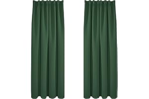 Deconovo Cortinas de Navidad para Salon Opacas Modernas Termicas Aislante Decorativas Fruncidas 2 Piezas 140x220cm Verde Oscuro