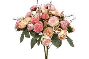 GOIYZTTR Fiori Artificiali con 21 Boccioli di Piccola Rosa Artificiali per Addobbi Matrimonio, Casa, Giardino, Feste, Tavola Decorazioni, 7 Steli, Rosa Chiaro, 2 Confezioni