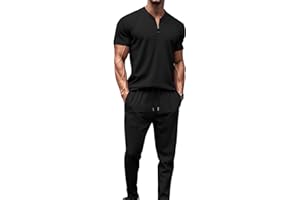 DONYKARRY 2-Teilige Herren Jogging Anzug Trainingsanzug Sportanzug Aus Baumwolle Fitnessraum Kurzarm Oben+ Hose Sommer Tracksuit Atmungsaktiv Hausanzug Set