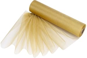 WedDecor 25m x 29cm Snow Sheer Organza Rolls Glitter Fabric for Table Runner Sashes Wedding Decoration, Chair Cover Bows, Table Back Drop, Ribbon Crafting Supplies, Gold