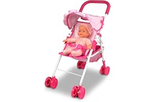 ANIVIA Puppenwagen, Puppen Buggy Kinderwagen, Buggy mit Anschnallgurt und Einkaufsnetz - Babyspielzeug, Modern