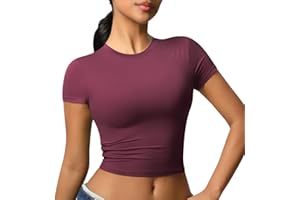 JTSONN Camiseta Deportiva de Manga Corta para Mujer Transpirable Camisa Funcional Camiseta para Correr Camisa de Compresión Cuello Redondo Yoga Fitness Workout Gym Running Crop Top