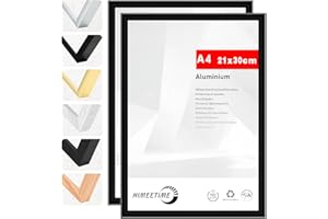 HIMEETIME® 2x Cadre Photo A4 21x30 cm en Aluminium Noir,Cadre 21x29,7 cm,Cadre à Documents A4,Cadre photo pour montage mural ou de table