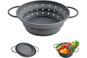 GANILITY Silicone Pieghevole, 21,5cm Filtri Pieghevole Cesto, per Drenare Pasta, Verdura, Frutta, Grigio