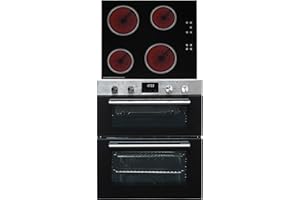 SIA DO111SS 60cm Stainless Steel Built Under Electric Double True Fan Oven & CERH60BL 4 Zone Touch Control Ceramic Hob