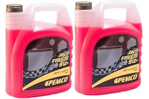 Pemco 2 x 5L Antifreeze 912+ (-40) / Kühlerfrostschutz Fertiggemisch G12+ Rot