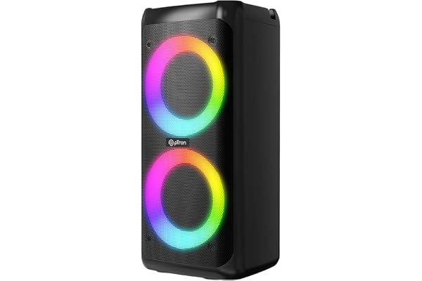 pTron Fusion Saga 48W Bluetooth Party Speaker w/Pristine Sound, Dual Drivers, Rhythmic RGB Lights, 6Hrs Playtime, BT5.3/Aux/TF Card/USB Playback Modes, Type-C Charging, Portable Design (Black)