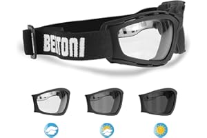 Bertoni Occhiali Moto Fotocromatici - Maschera Moto Fotocromatica Antiappannante - Antivento e Antisudore - Elastico Regolabile per Casco - F120A Italy