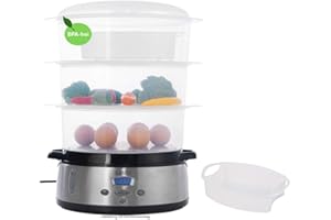 KEMAR KITCHENWARE KeMar Dampfgarer (9 liter, 800W, Edelstahl) Mit Timer - Spülmaschinengeeignete Dampfgarbehälter & Reisschale - Reiskocher, Dampfmaschine, BPA-frei, Stapelbares Aufbewahrungssystem, Dampfkocher