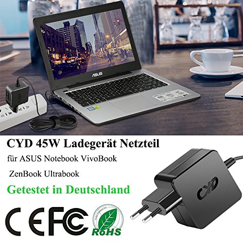 CYD 65W 19V 3.42A PowerFast PowerSupply-Ladegerät-Notebook-Netzteil-Adapter-Charger für Asus Zenbook Vivobook Eee Box AD883J20 AD883220 ASUS G1 G2 L3 L5 L8 S5 U3 U5 U6 W3 W7 Z3 Z7 Z9 ASUS RT-AC88U RT-AC87U RT-AC3200 RT-AC3100 Router R8500 100NAS Nighthawk X8 AC5300 Tri-Band Wi-Fi PA-1650-01 VivoBook S300 S400 S500 S550 N17908 N193 V85 A6j A6t F3jc F5n LiteOn PA-1650 PA-1750, 8.2 Feet(2.5m) Laptop Netzteil Ladegerät Kabel für Asus VivoBook - 2