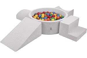 KiddyMoon Area di Gioco in Schiuma con Tondo Piscina di Palline (300 Palline) per Bambini, Grigioch:Giallo/Verde/Blu/Rosso/Arancio